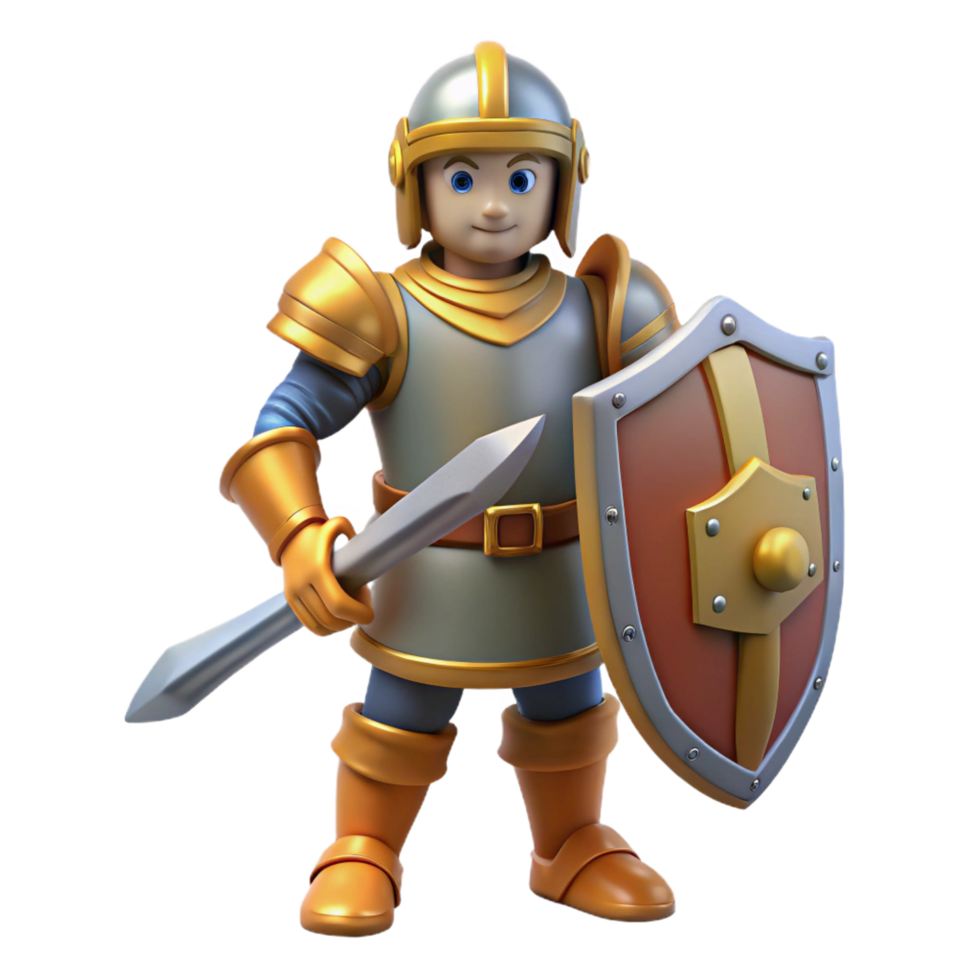 distinctive artistic A brave knight in shining armor with a sword and shield. NO BACKGROUND with Transparent Background. refined png