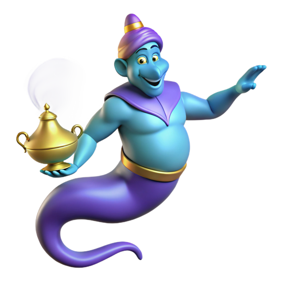 hypnotic passionate traditional A powerful genie emerging from a magic lamp. NO BACKGROUND with Transparent Background. high quality png