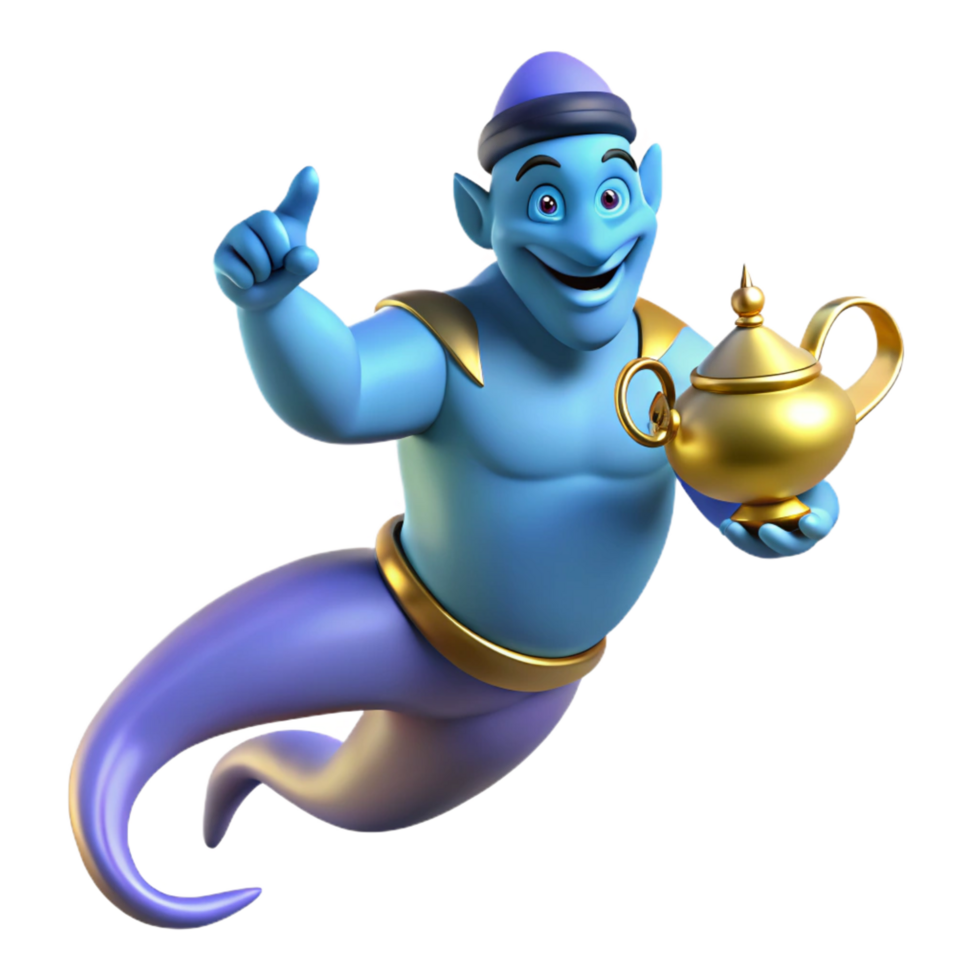 reflective radiant A powerful genie emerging from a magic lamp. NO BACKGROUND with Transparent Background. refined png