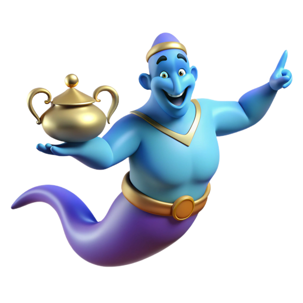 ethereal impressive A powerful genie emerging from a magic lamp. NO BACKGROUND with Transparent Background. 4K png