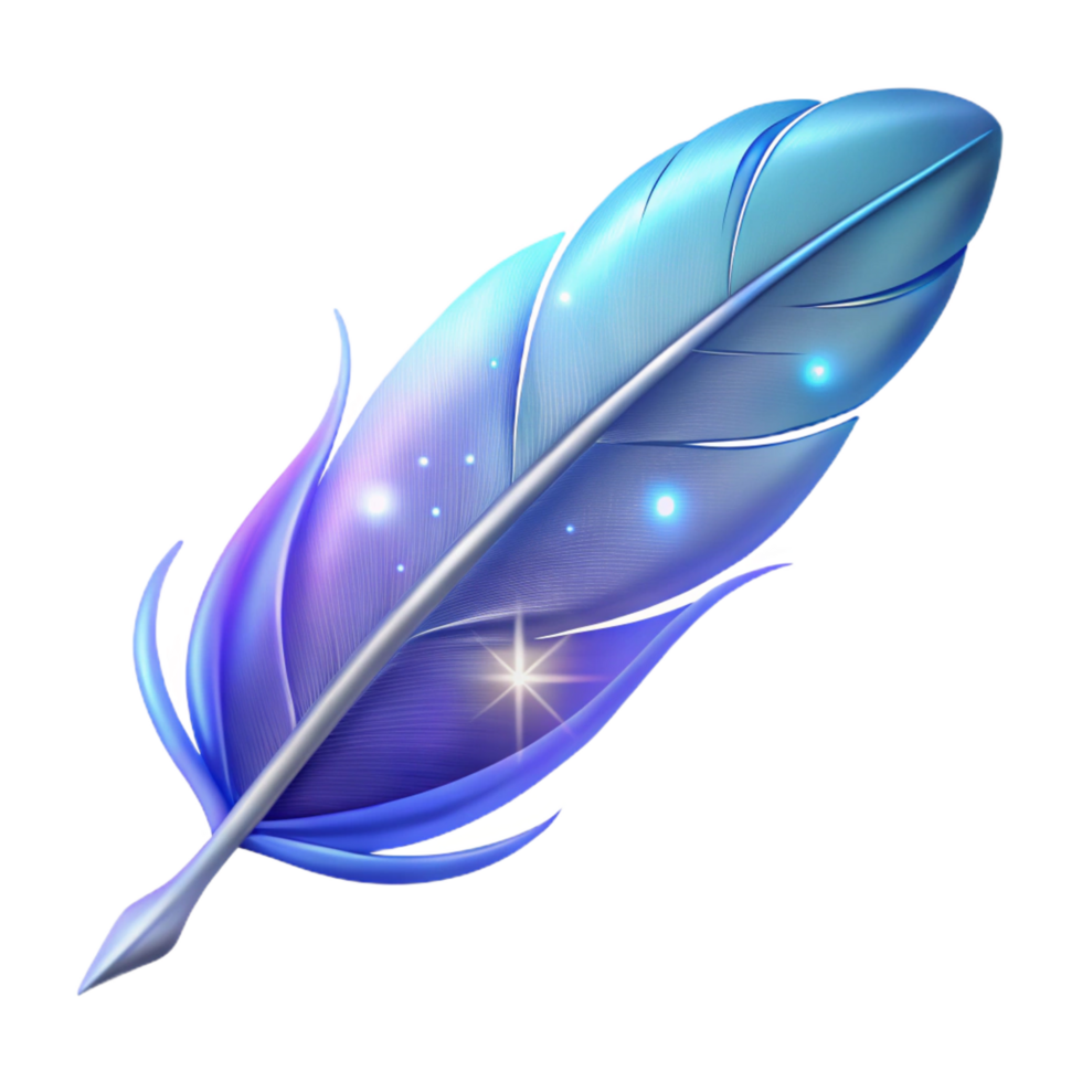 magnificent retro A single, floating feather with magical properties. NO BACKGROUND with Transparent Background. flawless png