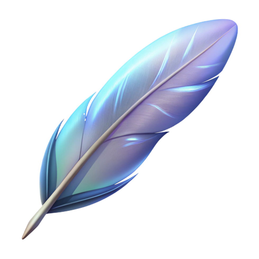 iconic avant-garde A single, floating feather with magical properties. NO BACKGROUND with Transparent Background. high quality png