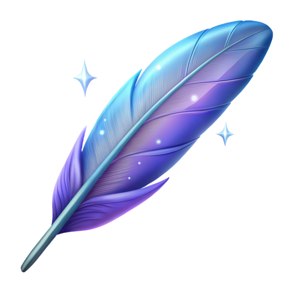 magnificent remarkable A single, floating feather with magical properties. NO BACKGROUND with Transparent Background. png