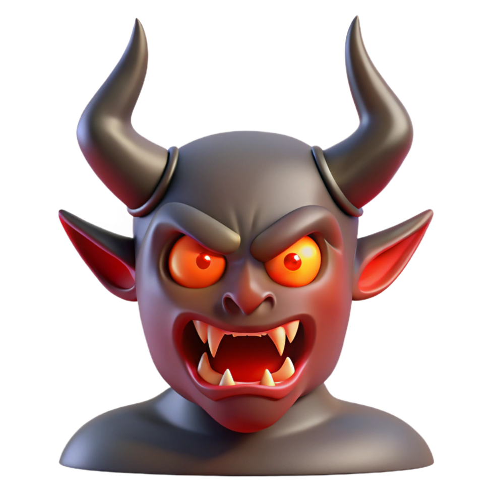 enchanting joyful art deco A fierce demon with horns and glowing red eyes. NO BACKGROUND with Transparent Background. refined png
