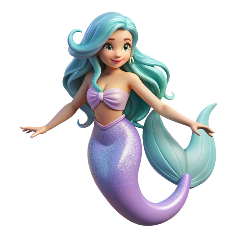 glorious quintessential A beautiful mermaid with flowing hair and a shimmering tail. NO BACKGROUND with Transparent Background. png