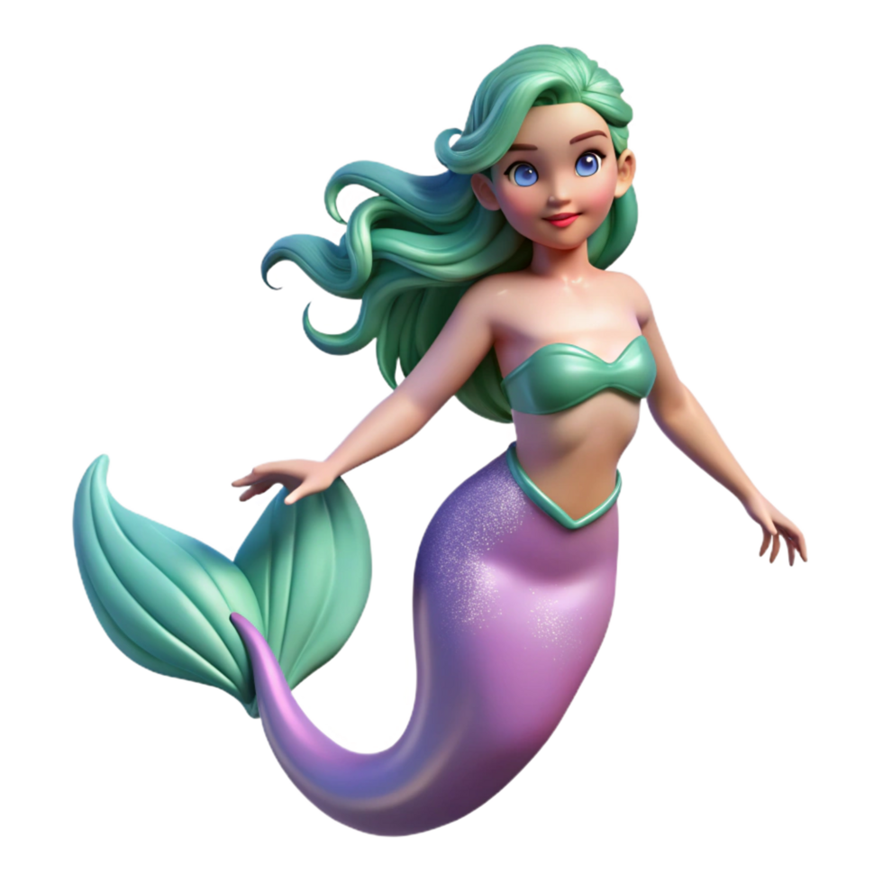 gorgeous minimalist A beautiful mermaid with flowing hair and a shimmering tail. NO BACKGROUND with Transparent Background. professional png