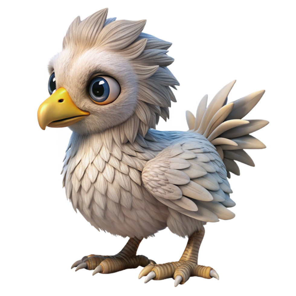 dramatic picturesque A majestic griffin chick with fluffy down feathers. NO BACKGROUND with Transparent Background. crisp png