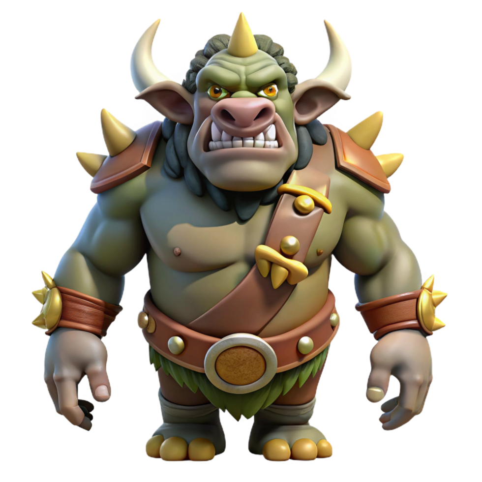 vibrant bold victorian A fearsome troll with large tusks and a thick hide. NO BACKGROUND with Transparent Background. detailed png