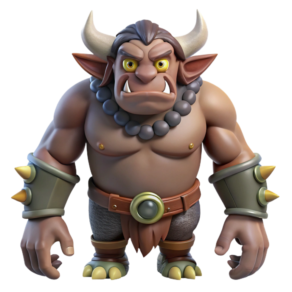 playful dramatic A fearsome troll with large tusks and a thick hide. NO BACKGROUND with Transparent Background. museum quality png