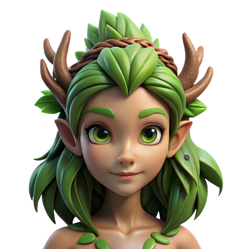 intense striking A beautiful dryad with bark-like skin and leafy hair. NO BACKGROUND with Transparent Background. authentic png