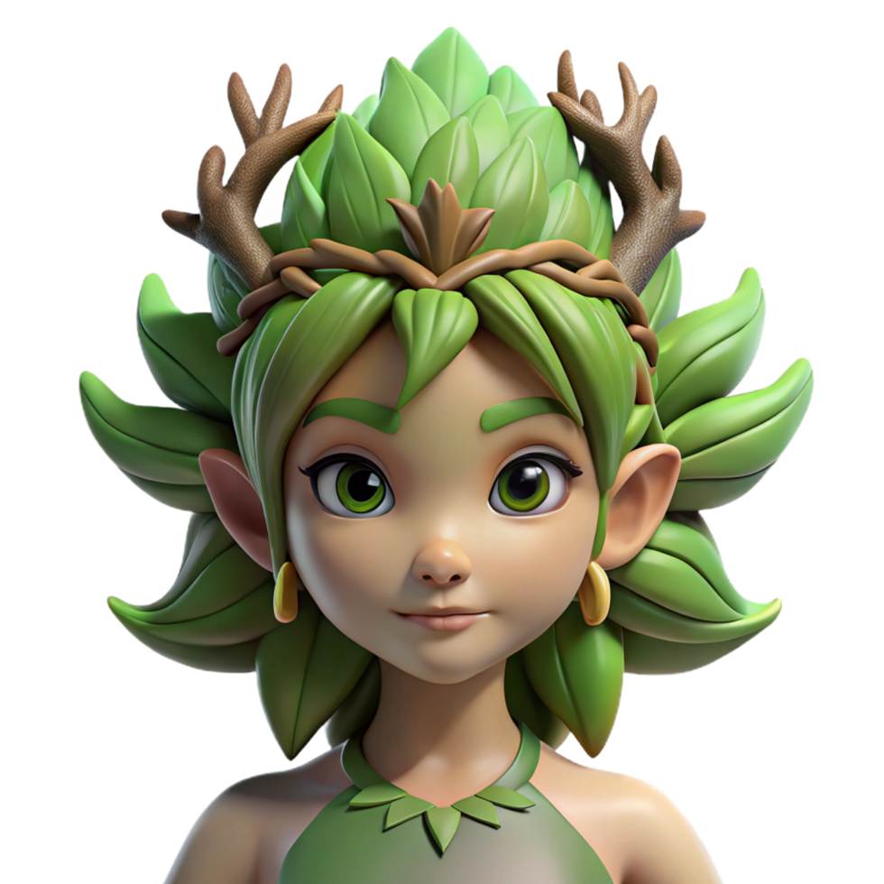 nostalgic extraordinary A beautiful dryad with bark-like skin and leafy hair. NO BACKGROUND with Transparent Background. museum quality png