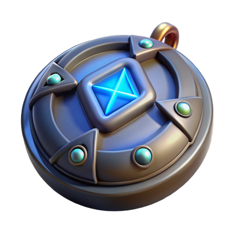 quintessential renaissance A single, magical amulet with glowing runes. NO BACKGROUND with Transparent Background. professional png