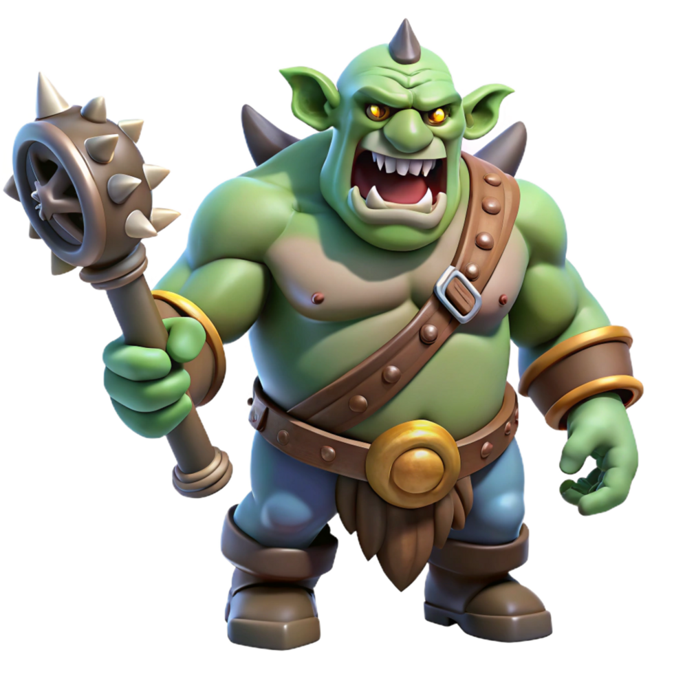 ethereal picturesque A fierce ogre with a large club and a menacing growl. NO BACKGROUND with Transparent Background. sharp png