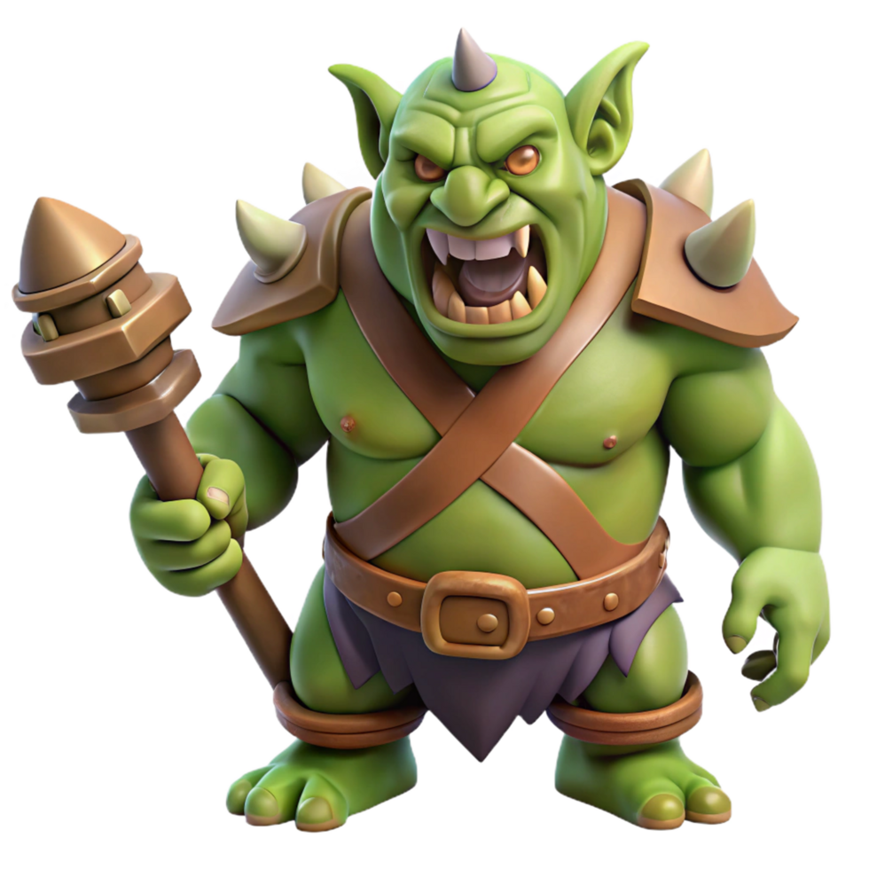 dramatic exquisite A fierce ogre with a large club and a menacing growl. NO BACKGROUND with Transparent Background. exclusive png