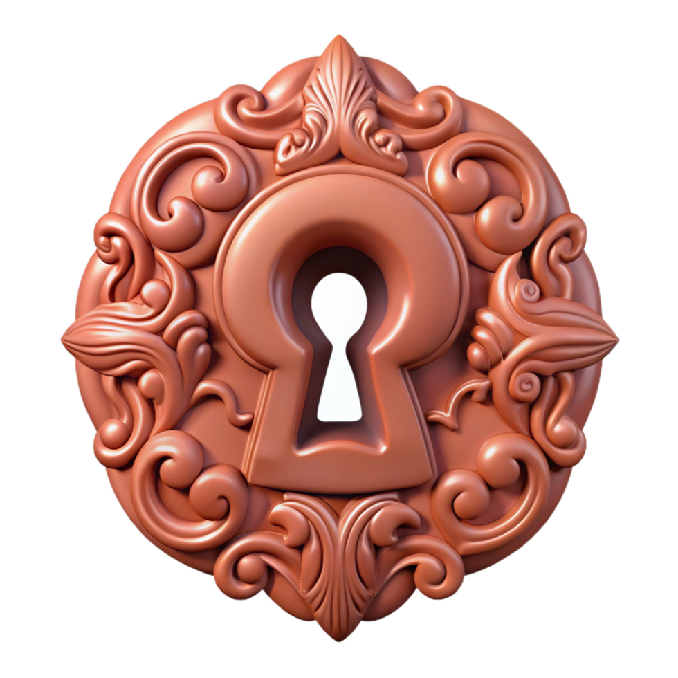 mysterious enchanting A single, ornate keyhole with intricate carvings. NO BACKGROUND with Transparent Background. perfect clarity png
