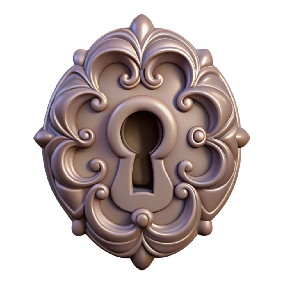 dramatic vintage A single, ornate keyhole with intricate carvings. NO BACKGROUND with Transparent Background. fine detail png