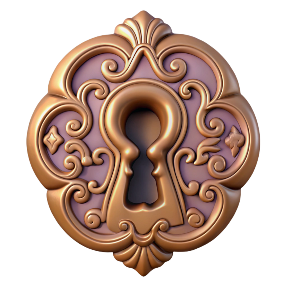 splendid harmonious retro A single, ornate keyhole with intricate carvings. NO BACKGROUND with Transparent Background. detailed png