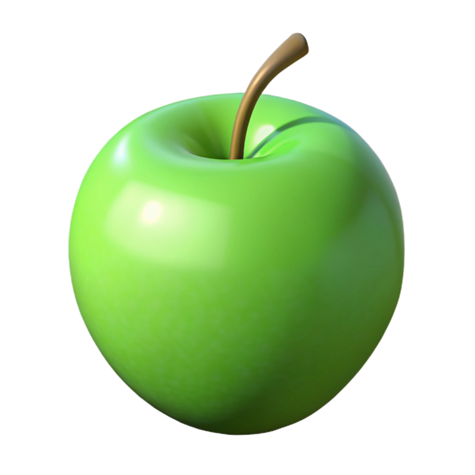sought-after baroque Ripe green apple with stem NO BACKGROUND with Transparent Background. artisan png