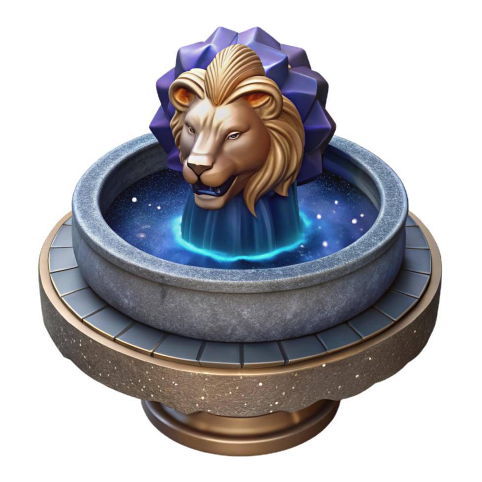 magnificent rustic Stone Fountain with Lion Head Spout Isolated Element detailed png