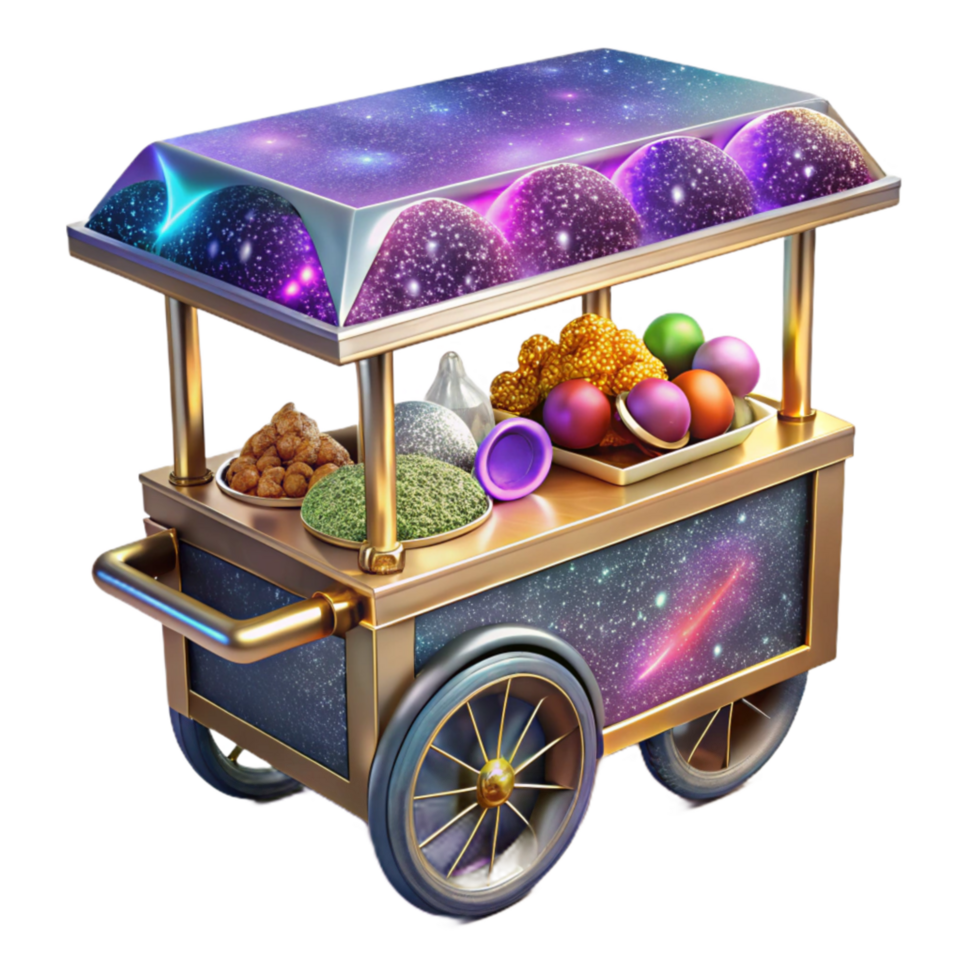 dramatic creative Street Vendor Cart with Colorful Produce Transparent Background high quality png