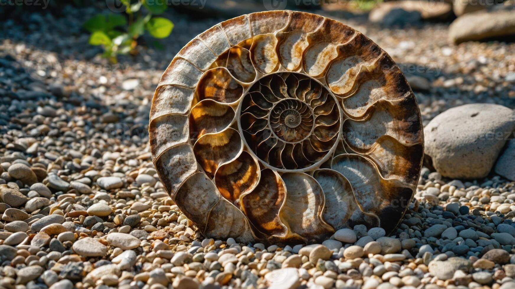 Fossil Specimen Resting on Gravel Surface with Natural Light photo