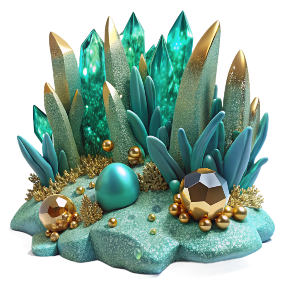 magnificent modern Teal Kelp Forest Fractal Underwater Scene Transparent Background detailed png