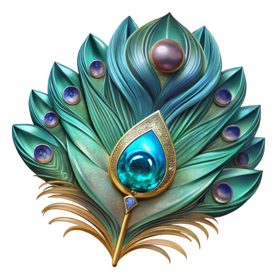 elegant minimalist Teal Peacock Feather Fractal with Transparent Background high resolution png