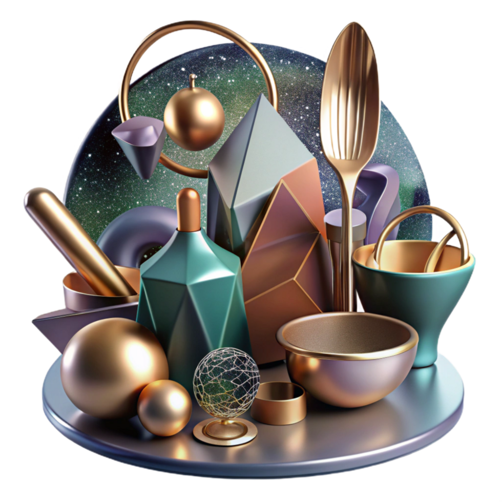 beautiful traditional Abstract Still Life with Objects Isolated with Geometric Shapes professional png