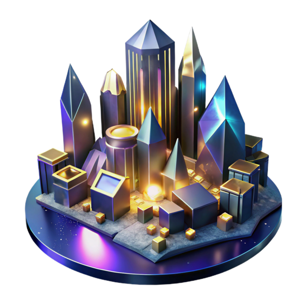 beautiful contemporary Angular Cityscape at Night Transparent Background with Lighting Effects exclusive png