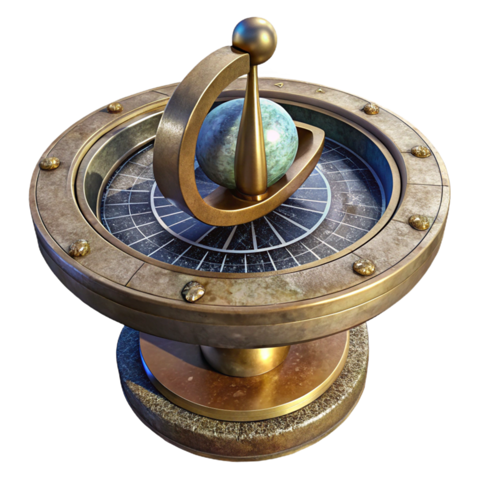 vibrant minimalist Antique Sundial Stone Material Isolated on Transparent Background high resolution png