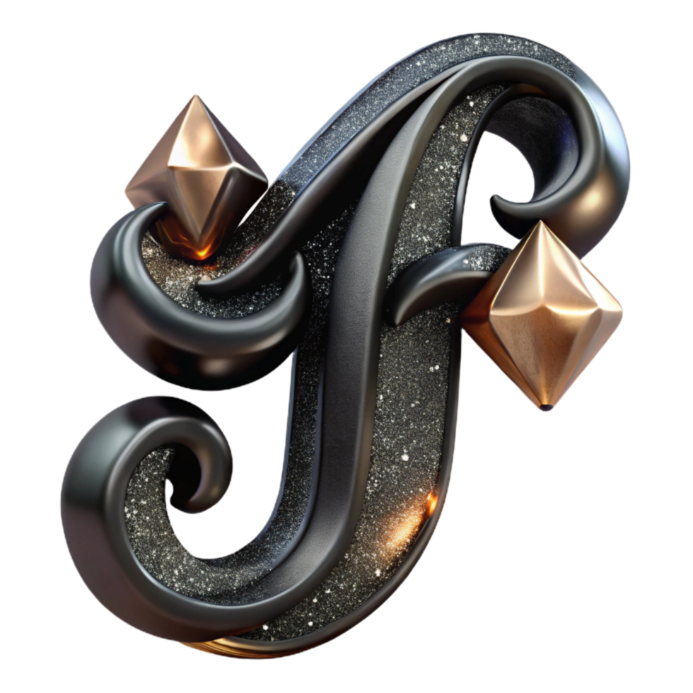 beautiful classic Black Calligraphy Initial F Transparent Background high quality png