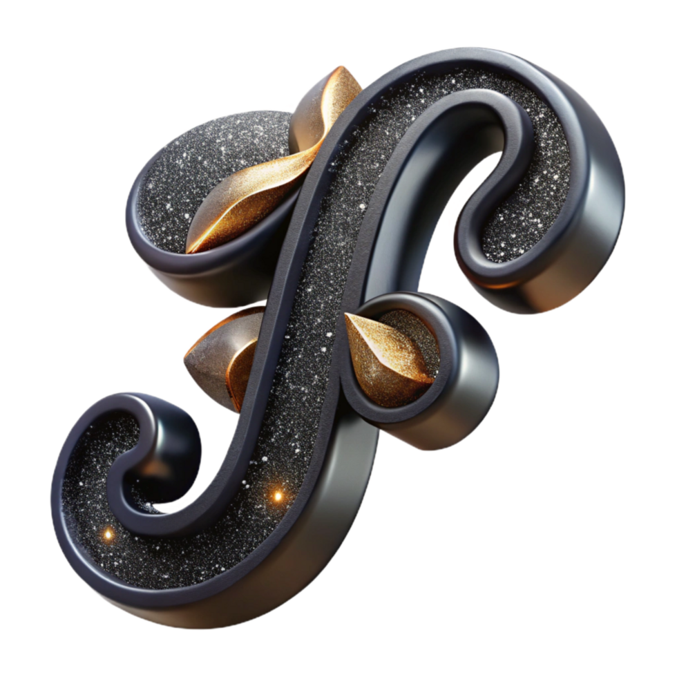 dramatic creative Black Calligraphy Initial F Transparent Background professional png
