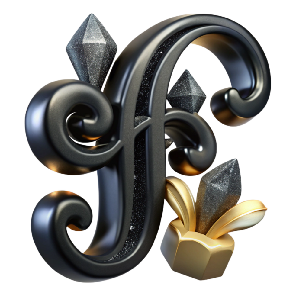 beautiful vintage Black Calligraphy Initial F Transparent Background high resolution png