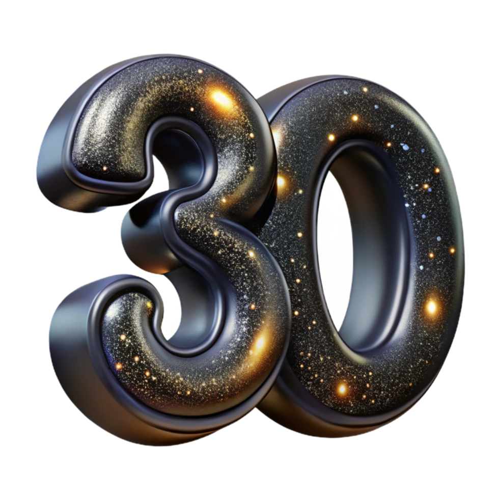 serene artistic Black Calligraphy Number 30 Transparent Background professional png