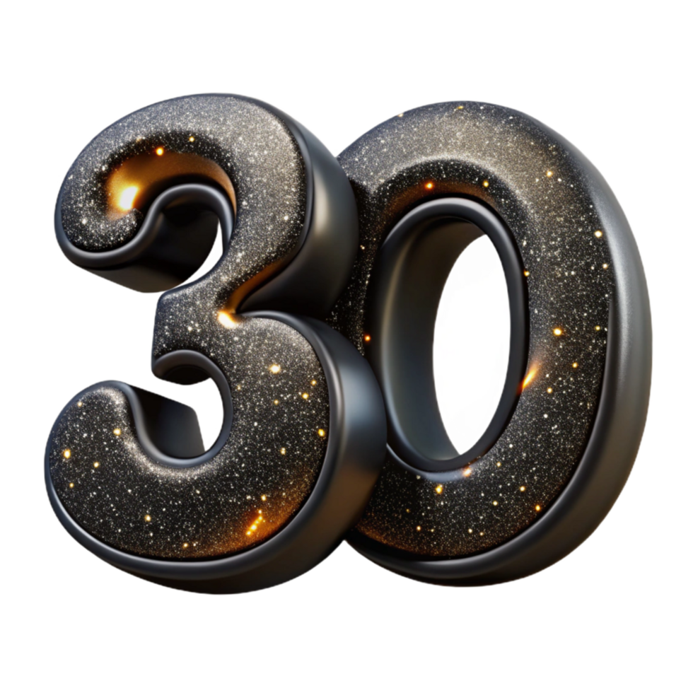 vibrant classic Black Calligraphy Number 30 Transparent Background professional png