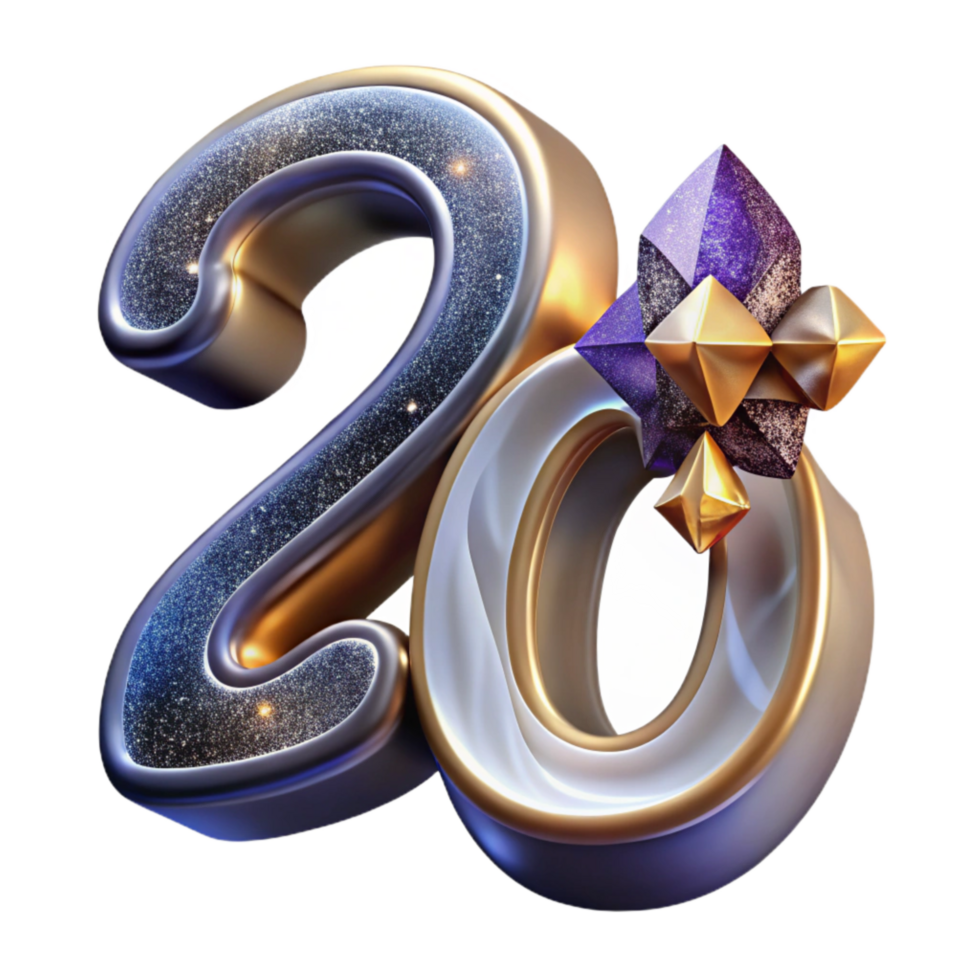 stunning minimalist Bold Calligraphy Number 20 Transparent Background png