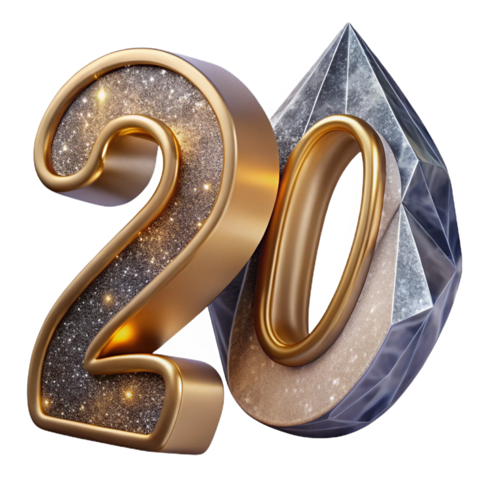 elegant abstract Bold Calligraphy Number 20 Transparent Background premium png