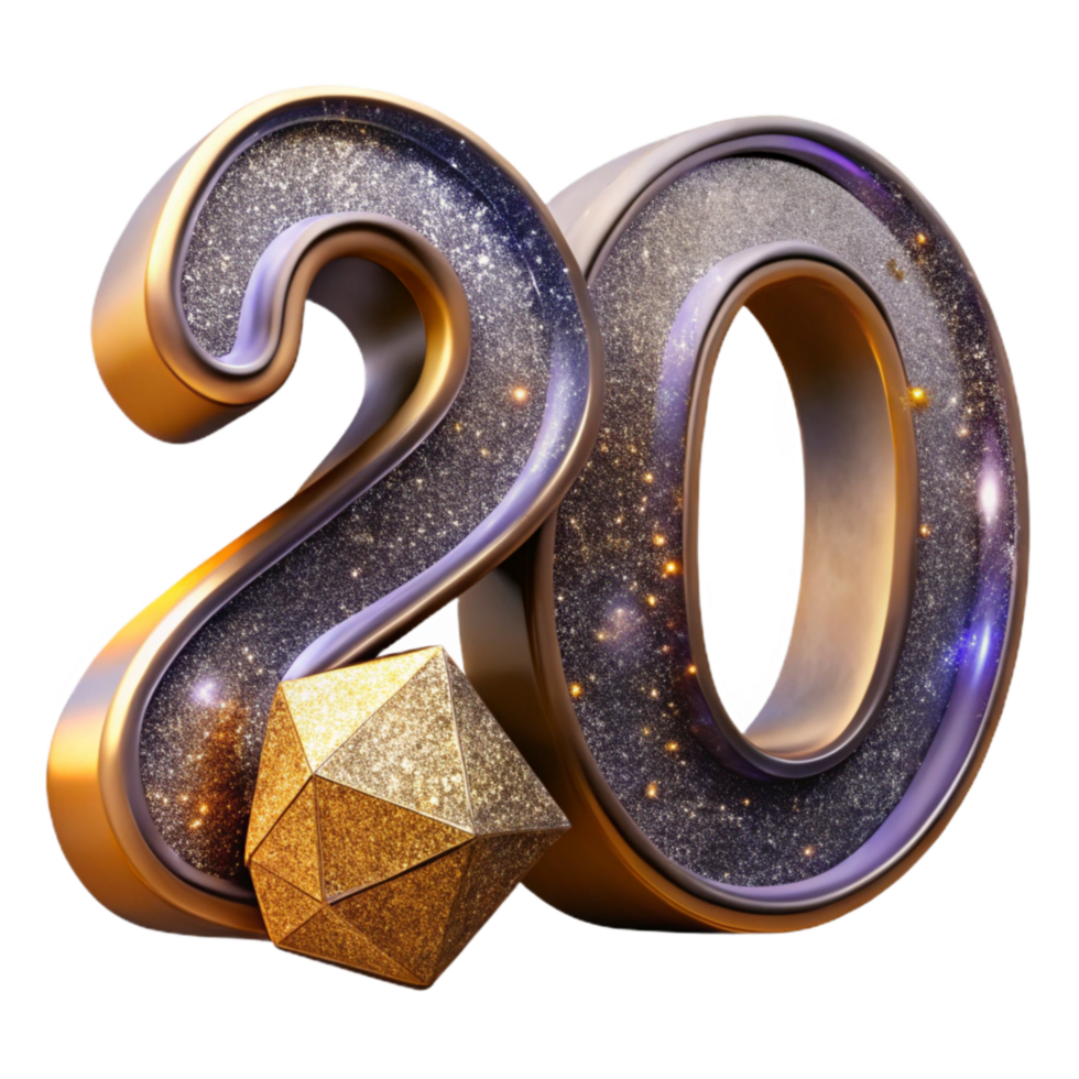 dramatic classic Bold Calligraphy Number 20 Transparent Background high resolution png
