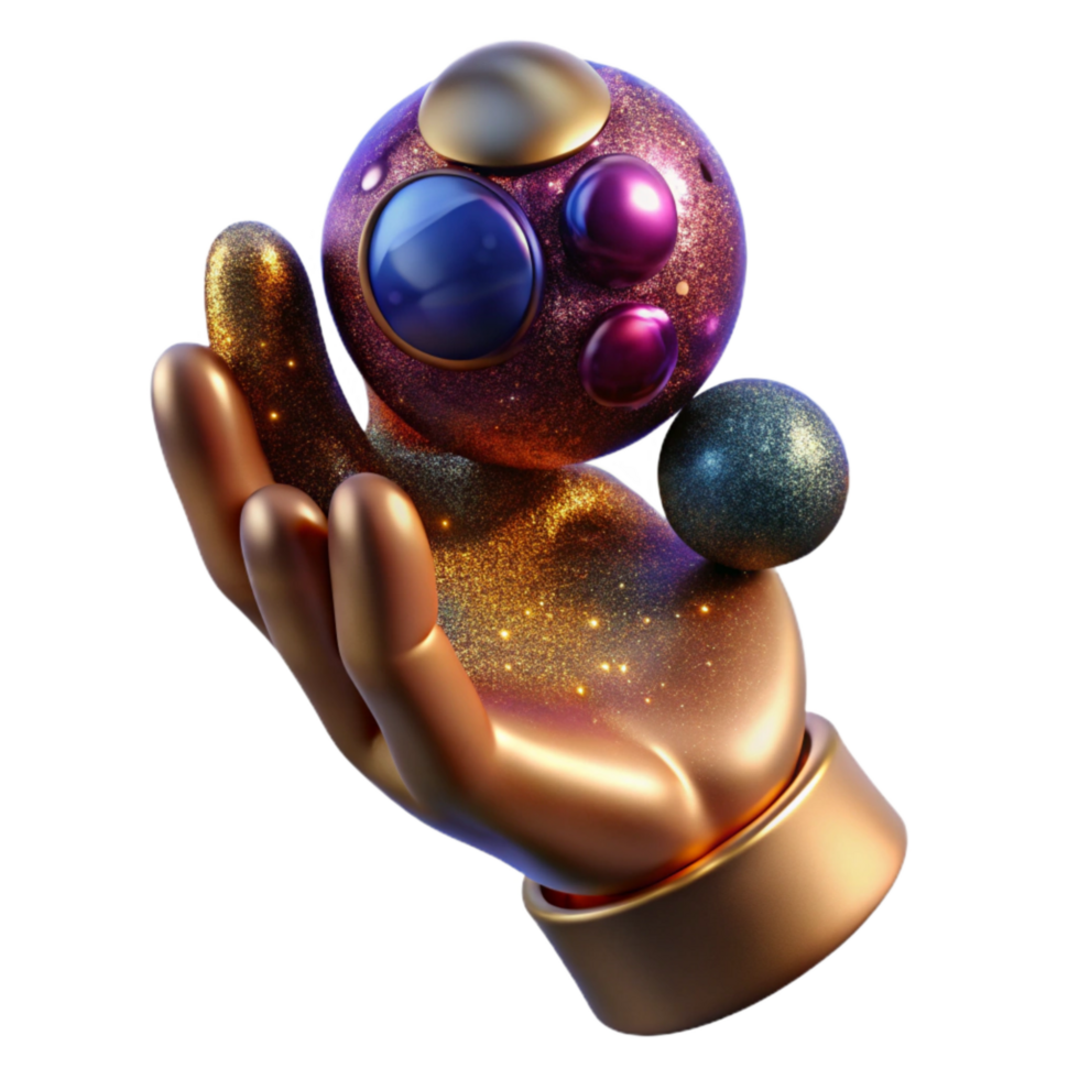 elegant artistic Bronze Sculpture Hand Holding Sphere Symbolic Gesture Isolated Element original png
