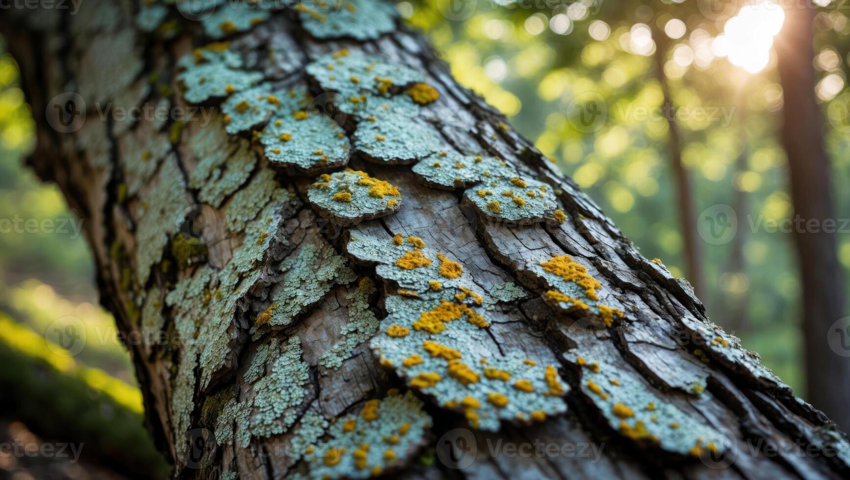 Fallen Tree Trunk Covered in Lichen, Woodland Setting, Detailed Texture photo