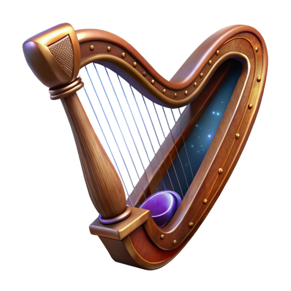 magnificent rustic Celtic Harp Instrument Wood Brown Transparent Background authentic png