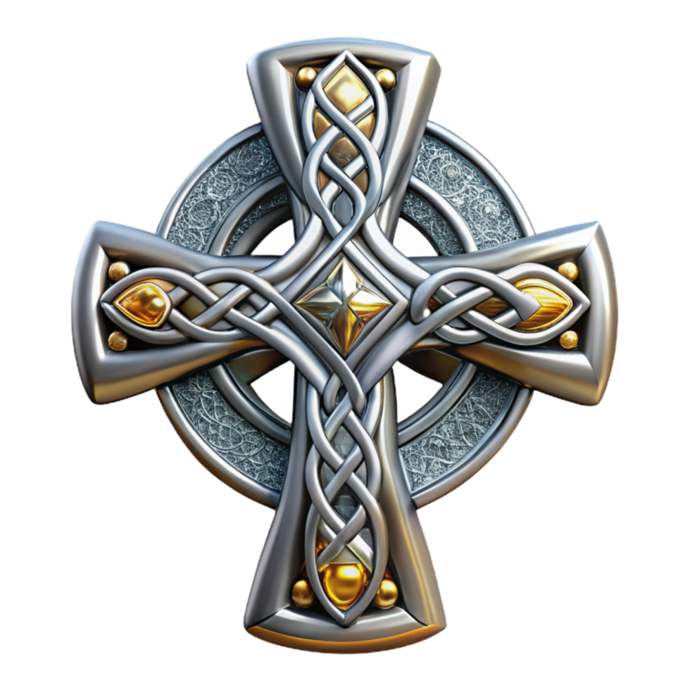 beautiful rustic Celtic Cross Ornament Detailed Silver Isolated Element premium png