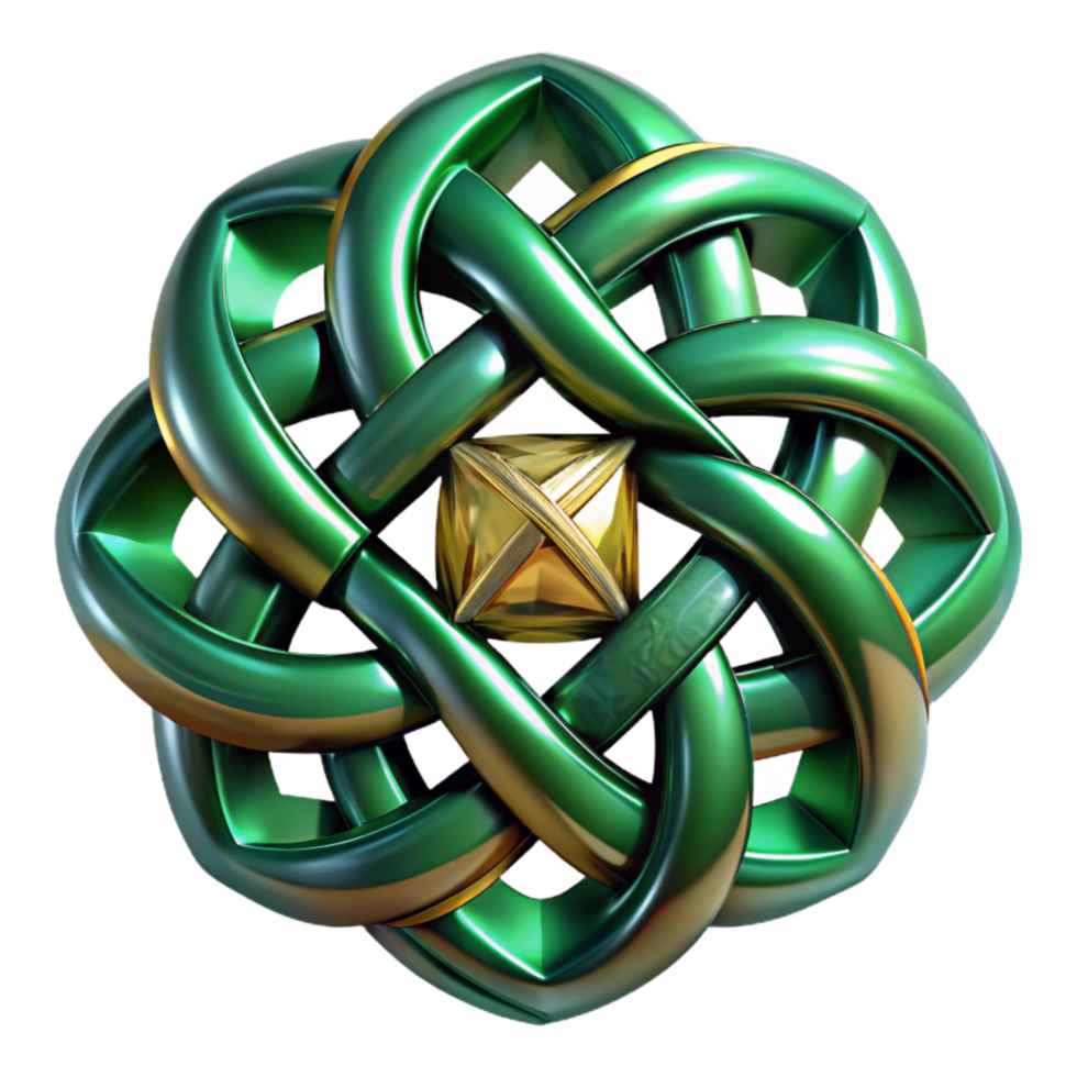 vibrant modern Celtic Interlace Knotwork Abstract Design Green Transparent Background detailed png