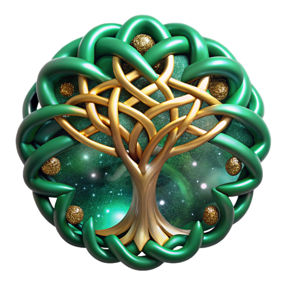 stunning rustic Celtic Tree of Life Knotwork Design Green Transparent Background exclusive png