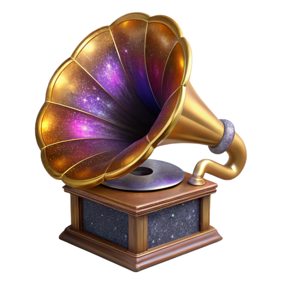 vibrant minimalist Classic Phonograph Side Angle Isolated on White exclusive png
