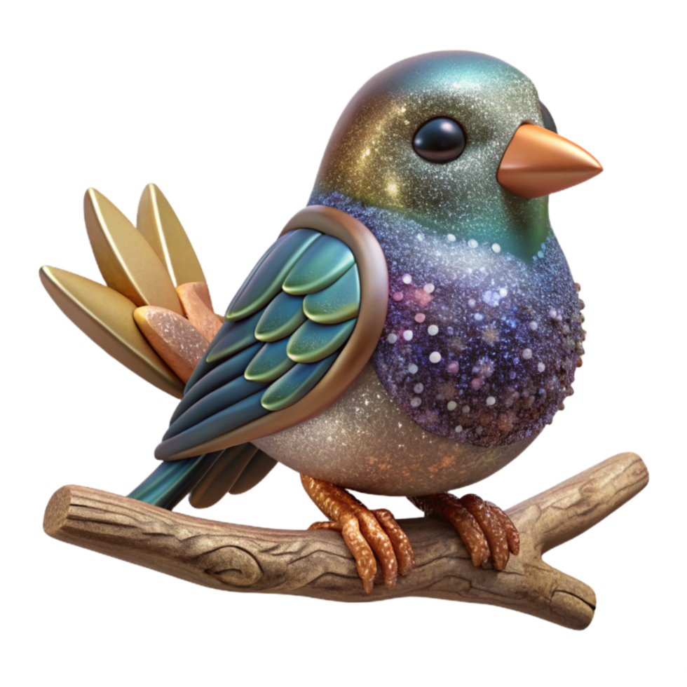 vibrant abstract Clay Figurine Bird on Branch Detailed Texture Transparent Background premium png