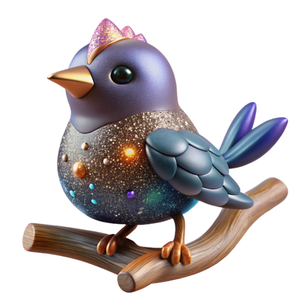 elegant contemporary Clay Figurine Bird on Branch Detailed Texture Transparent Background high quality png