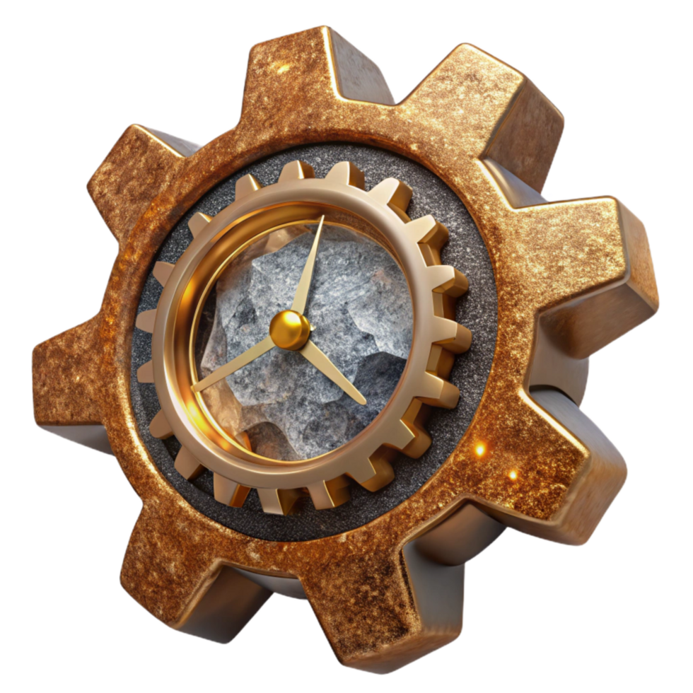 serene classic Clock Gears Rusty Texture Isolated on Transparent Background premium png