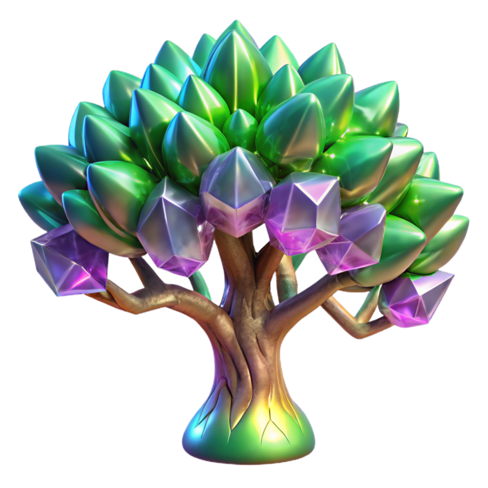 extraordinary minimalist Colorful Fractal Tree with Green Leaves Transparent Background png