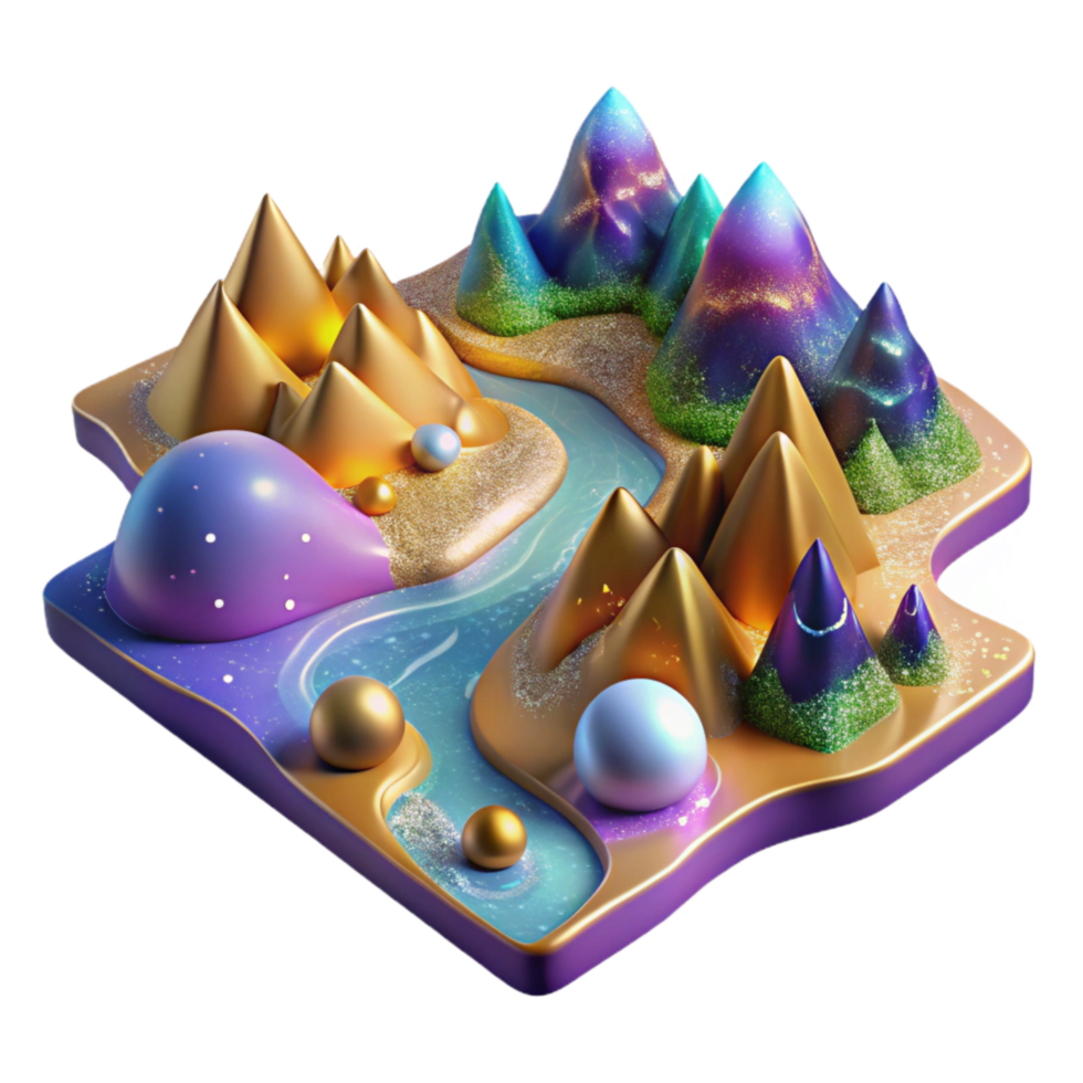serene minimalist Colorful Map with Mountains and Rivers Transparent Background exclusive png